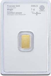 1 Gram Heraeus Gold Bar in blister back