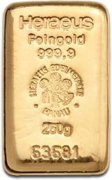 250 Gramm Goldbarren | Heraeus mit Zertifikat - gegossen
