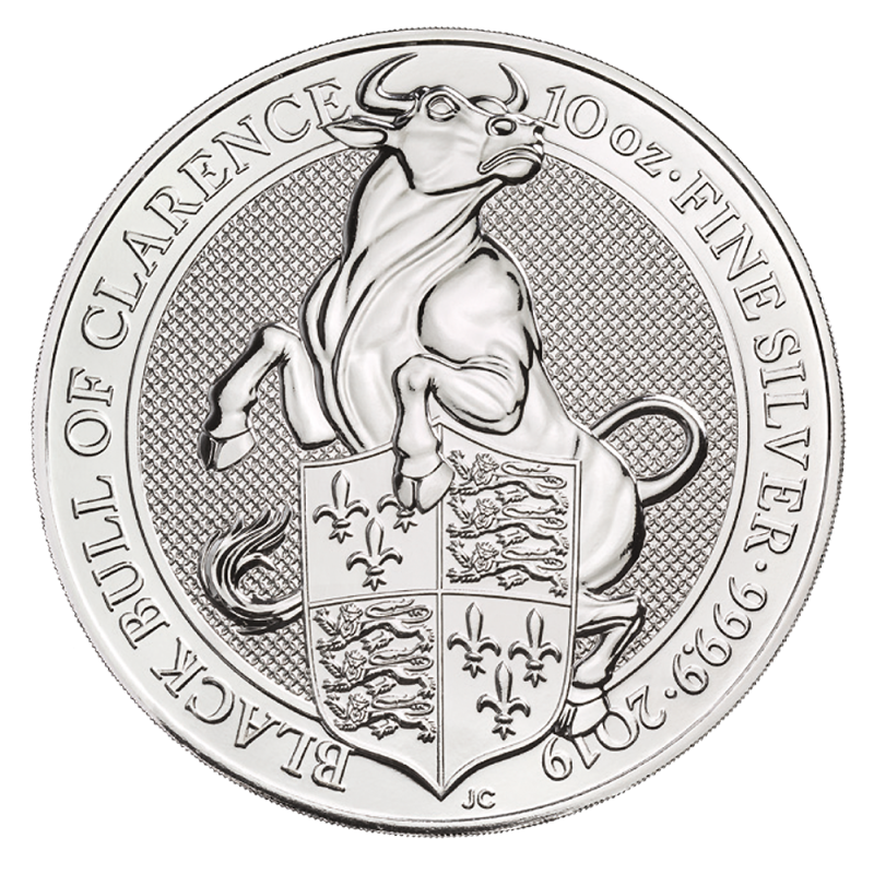 Queen's Beasts Black Bull of Clarence 10 Unzen Silbermünze 2019 differenzbesteuert