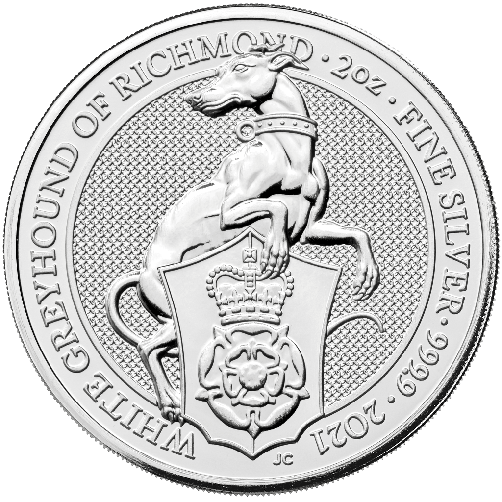 Queen's Beasts White Greyhound of Richmond 2 Unzen Silbermünze 2021 | differenzbesteuert