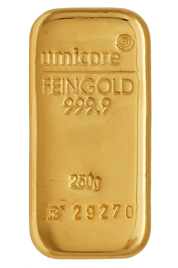 250 Gramm Goldbarren | Umicore - gegossen