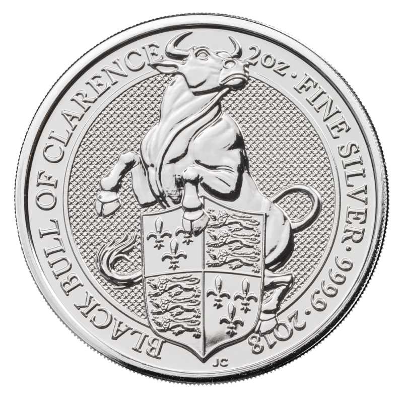 Queen's Beasts Black Bull of Clarence 2 Unzen Silbermünze 2018 | differenzbesteuert
