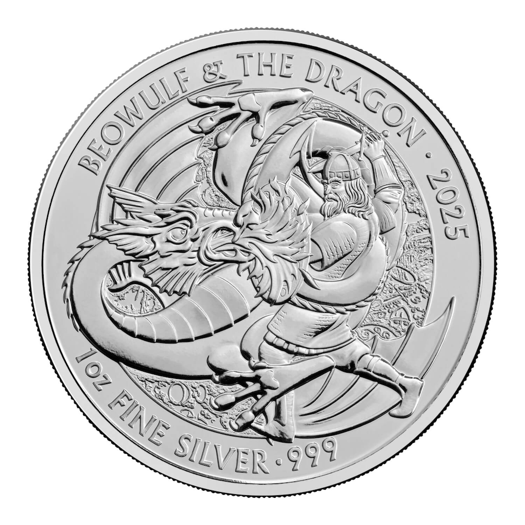 Myths and Legends "Beowulf and Dragon" 1 Unze Silbermünze 2025