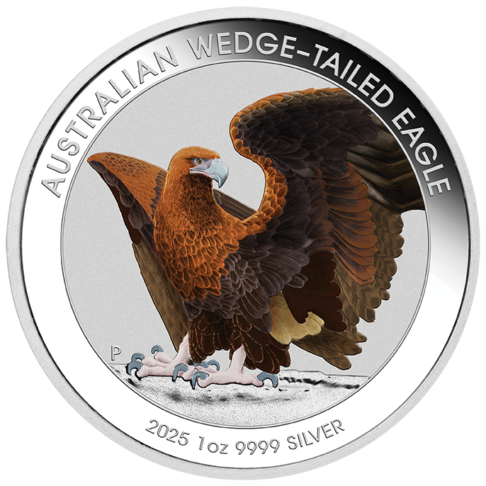 Australien Wedge-Tailed Eagle 1 Unze Silbermünze 2025 - coloriert | Coincard