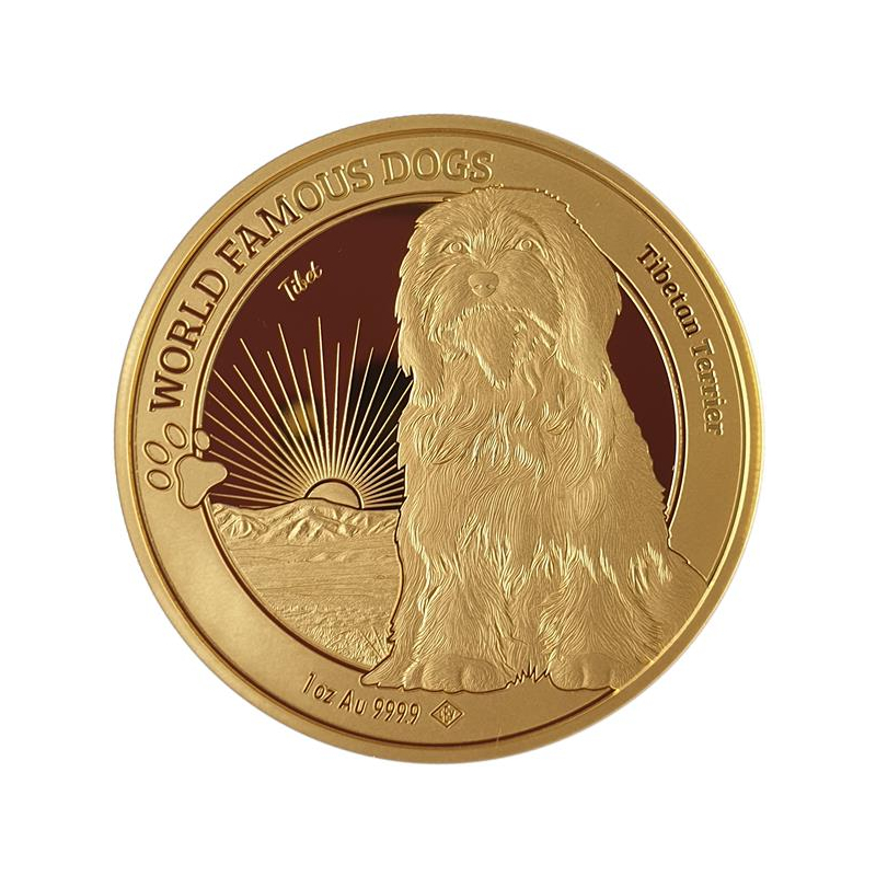 World Famous Dogs Tibet Terrier 1 Unze Goldmünze 2024
