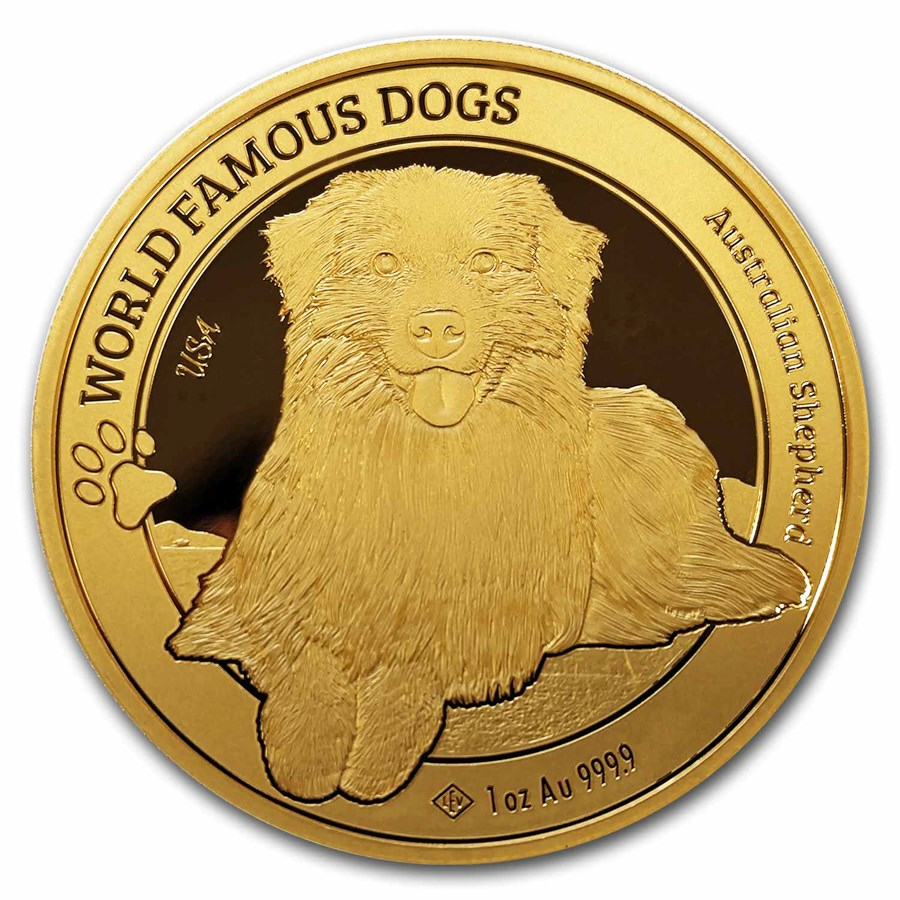 World Famous Dogs Australian Shepherd 1 Unze Goldmünze 2024