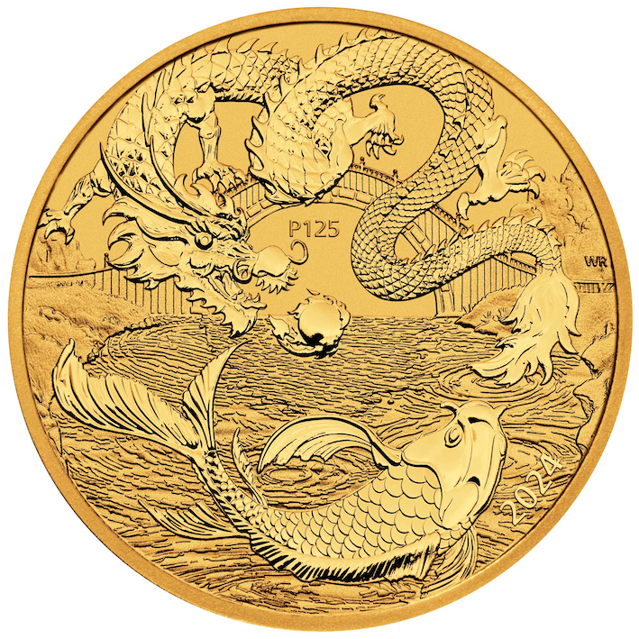 Australien "Chinese Myths & Legends" Drache und Koi 1 Unze Goldmünze 2024