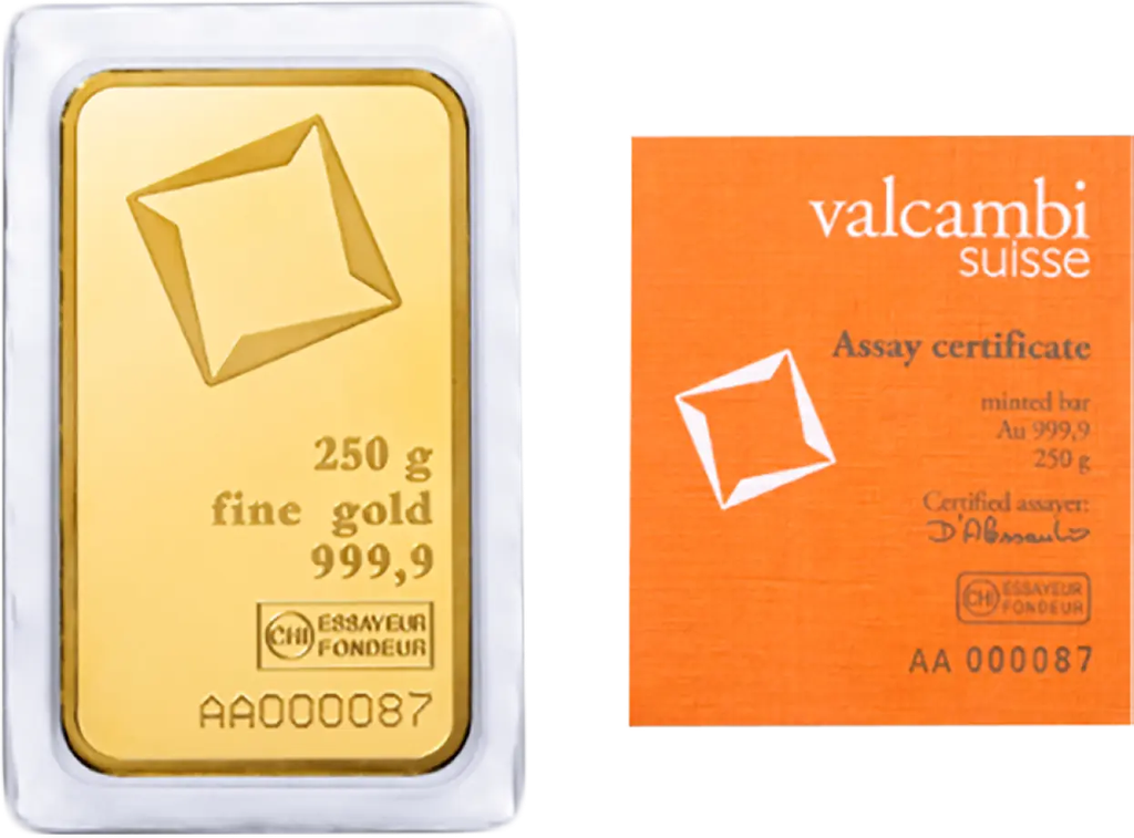 250 Gramm Goldbarren | Valcambi - geprägt