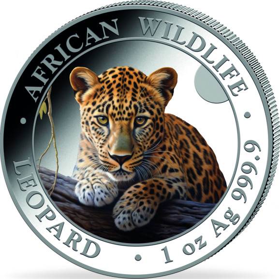 Somalia African Wildlife Leopard 1 Unze Silbermünze 2025 | coloriert