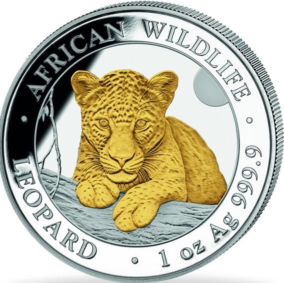 Somalia African Wildlife Leopard 1 Unze Silbermünze 2025 | teilvergoldet