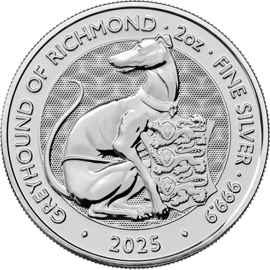 Tudor Beasts Greyhound 2 Unzen Silbermünze 2025 | differenzbesteuert