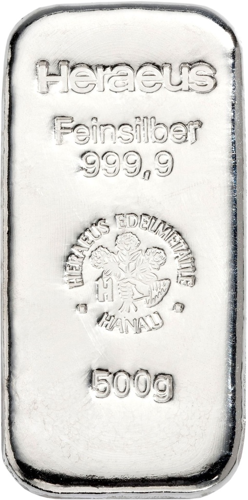 500 Gramm Silberbarren Heraeus | gegossen