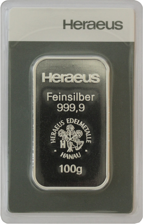 100 Gramm Silberbarren Heraeus