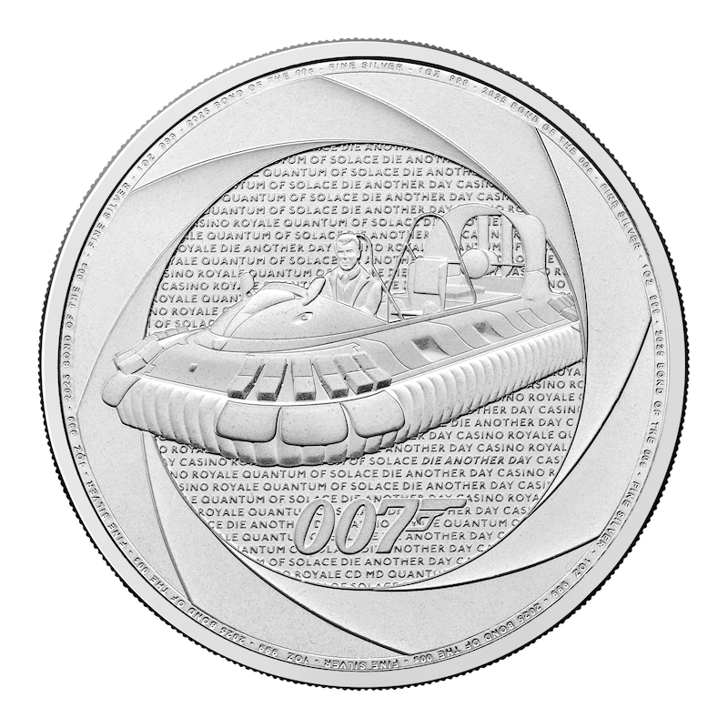 James Bond Sechs Jahrzehnte 007 - Bond of the 2000s "Hovercraft"- 1 Unze Silbermünze 2025 | differenzbesteuert (Kopie)