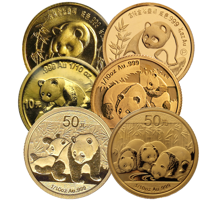 China Panda 1/10 Unze Goldmünze verschiedene Jahre
