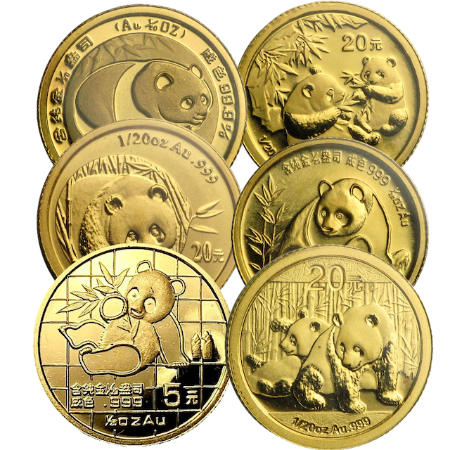 China Panda 1/20 Unze Goldmünze verschiedene Jahre