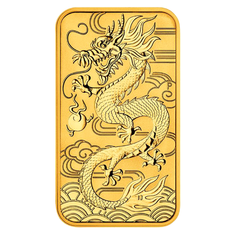 Drache 1 Unze Goldmünze rechteckig 2018